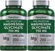 Piping Rock magnesium glycinate capsules bottle for high-absorption daily support.