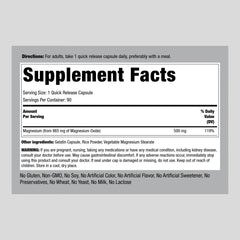 Piping Rock Magnesium Oxide capsules capsule closeup highlights quick-release texture for fast absorption.