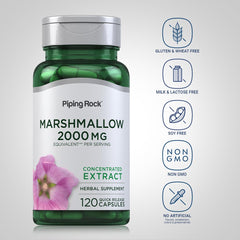 Close-up of Piping Rock marshmallow root label with dosage