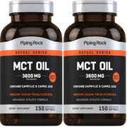 Piping Rock MCT softgel bottle showing convenient per-pack capsules for daily use.