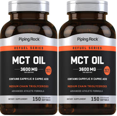Piping Rock MCT softgel bottle showing convenient per-pack capsules for daily use.