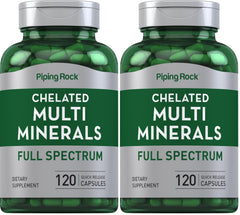 Piping Rock Mega Multi Mineral bottle front showing iron-free blend for daily mineral support.