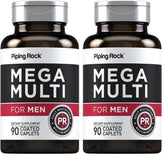 Piping Rock Men's Multivitamin bottle front with two-pack bundle for daily wellness