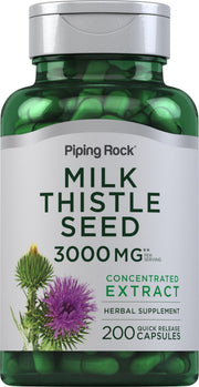 Piping Rock Milk Thistle bottle front view supporting daily wellness with concentrated extract.