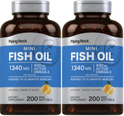 Piping Rock Mini Fish Oil bottle with 1340mg formula for easy daily omega-3