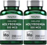 Piping Rock molybdenum bottle showing 500 mcg dosage per capsule