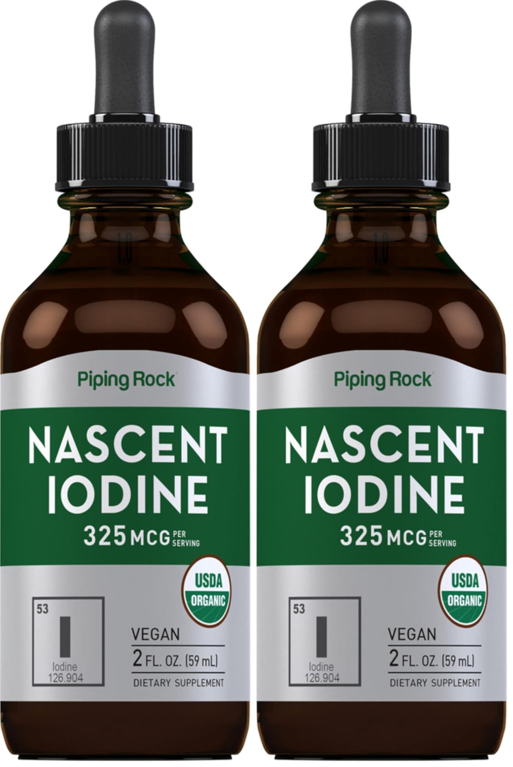 Piping Rock Nascent Iodine Drops Organic bottle front view for easy daily dosing.