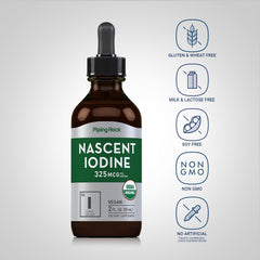 Piping Rock Nascent Iodine Drops liquid dispensed into a teaspoon for convenient use.