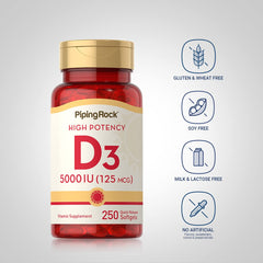 Piping Rock Non-GMO Gluten Free Vitamin D3 label on bottle.