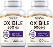 Piping Rock Ox Bile 500mg bottle with quick-release capsules for daily digestion support