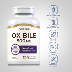 Piping Rock Ox Bile label highlighting gluten-free and non-GMO formulation