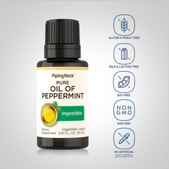Piping Rock Peppermint Oil 15ml dropper close-up showing measured drops