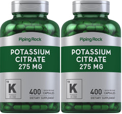 Piping Rock Potassium Citrate 275 mg bottle closeup highlighting purity and potency.