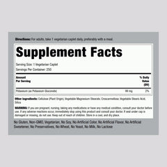 Piping Rock potassium gluconate tablet close-up for easy-to-swallow vegan caplets
