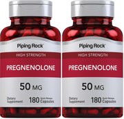 Piping Rock Pregnenolone 50 mg capsules bottle for convenient daily use.