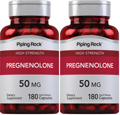 Piping Rock Pregnenolone 50 mg capsules bottle for convenient daily use.