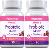 Piping Rock Probiotic with Cranberry for Women bottle shown for daily wellness usage