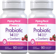Piping Rock Probiotic with Cranberry for Women bottle shown for daily wellness usage
