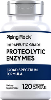 Piping Rock Proteolytic Enzymes bottle with broad spectrum capsules for digestive support.