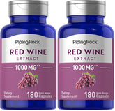 Piping Rock Red Wine Extract Capsules 1000mg bottle for convenient daily supplementation.