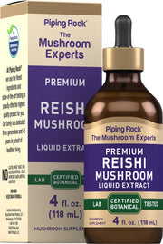 Piping Rock Reishi tincture bottle with dropper for convenient daily wellness.
