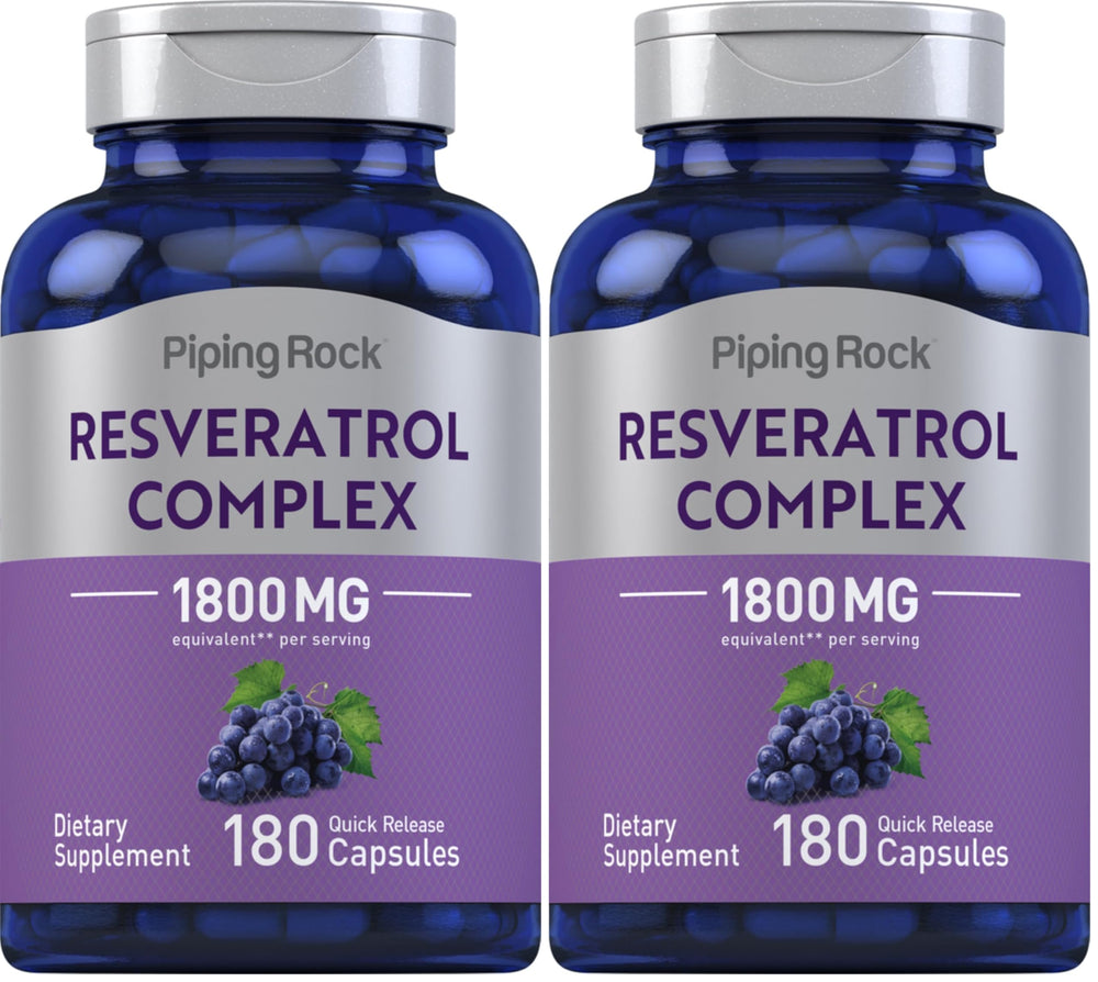 Piping Rock Resveratrol Complex bottle supports daily wellness with grape seed extract.