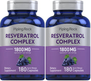 Piping Rock Resveratrol Complex bottle supports daily wellness with grape seed extract.