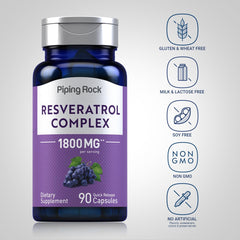 Piping Rock Resveratrol Complex capsules closeup highlighting quick release.