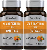 Piping Rock sea buckthorn oil capsules bottle with 90 softgels for easy daily use.