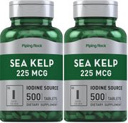 Piping Rock Sea Kelp tablets, front view, shows two-pack convenience and iodine source.
