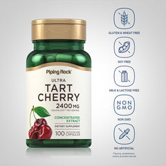 Piping Rock Tart Cherry capsules ingredients close-up showing gluten-free and non-GMO