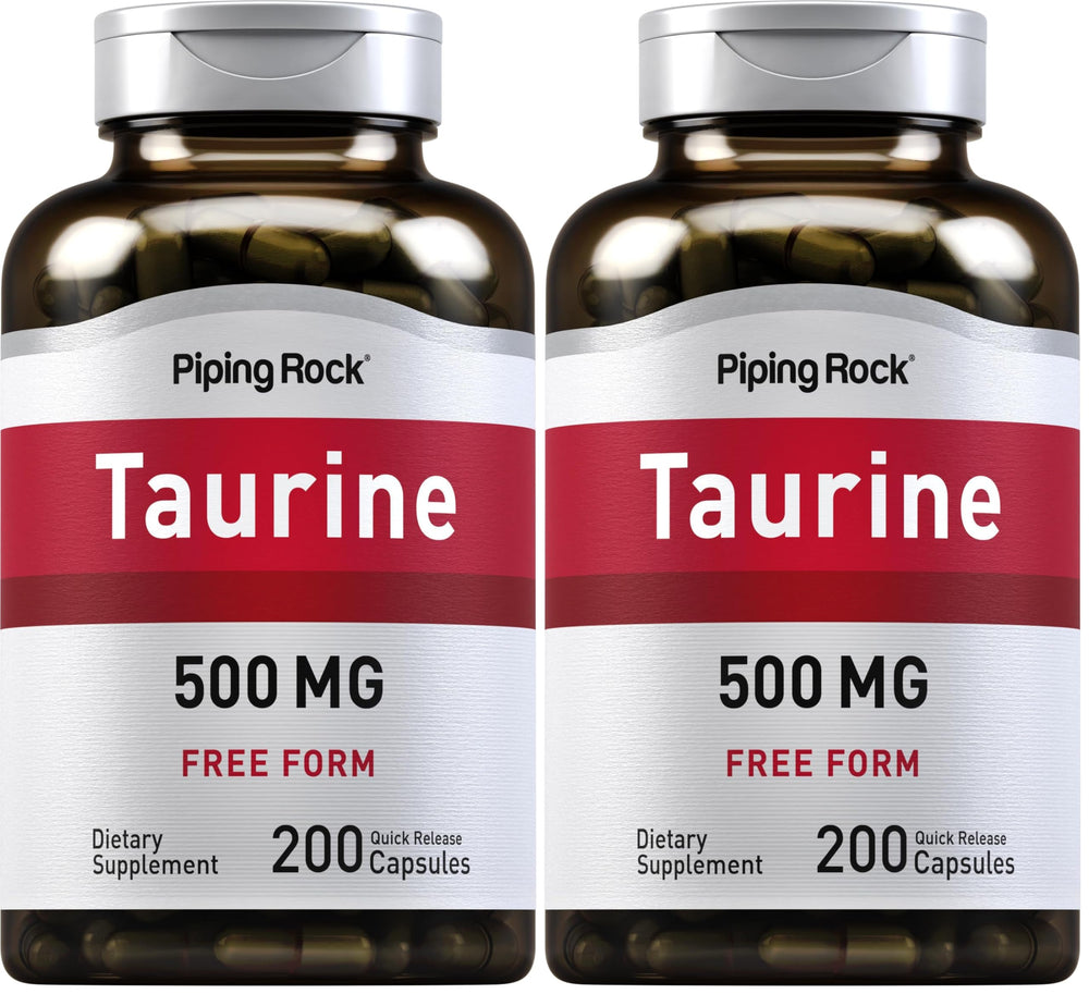Piping Rock Taurine bottle, 500 mg capsules, for convenient daily use.