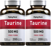 Piping Rock Taurine bottle, 500 mg capsules, for convenient daily use.