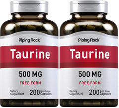 Piping Rock Taurine bottle, 500 mg capsules, for convenient daily use.