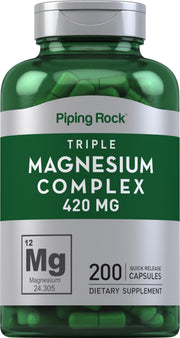 Piping Rock Triple Magnesium Complex bottle with capsules for daily wellness.
