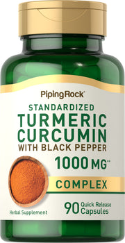 Piping Rock turmeric curcumin bottle front showcases packaging for daily use.