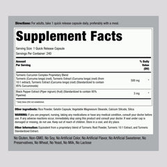 The Piping Rock Turmeric Curcumin bottle side emphasizes non-GMO and gluten-free formula.