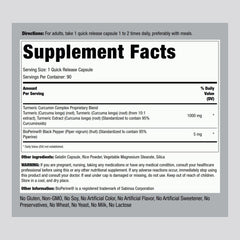 Piping Rock turmeric curcumin capsules closeup highlights capsule texture and dosing.