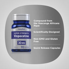 Piping Rock Vinpocetine non-GMO and gluten-free—diet-friendly formulation.