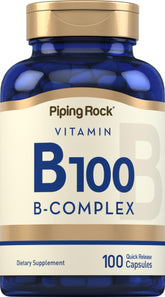 Piping Rock Vitamin B-100 Complex bottle front showing essential B vitamins for daily support.