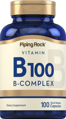 Piping Rock Vitamin B-100 Complex bottle front showing essential B vitamins for daily support.