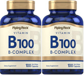 Piping Rock Vitamin B100 Complex bottle and capsules for daily wellness.