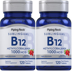 Piping Rock B12 sublingual berry tablets in bottle for convenient daily use