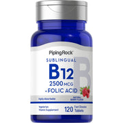 Piping Rock Vitamin B12 Sublingual bottle showing 2500 mcg potency for daily support