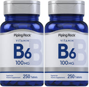 Piping Rock Vitamin B-6 100mg bottle front view supports daily wellness with pyridoxine.
