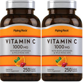 Piping Rock Vitamin C 1000mg bottle with 250 caplets for daily use