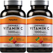 Piping Rock Vitamin C chewable 1000mg orange bottle, convenient daily supplement.