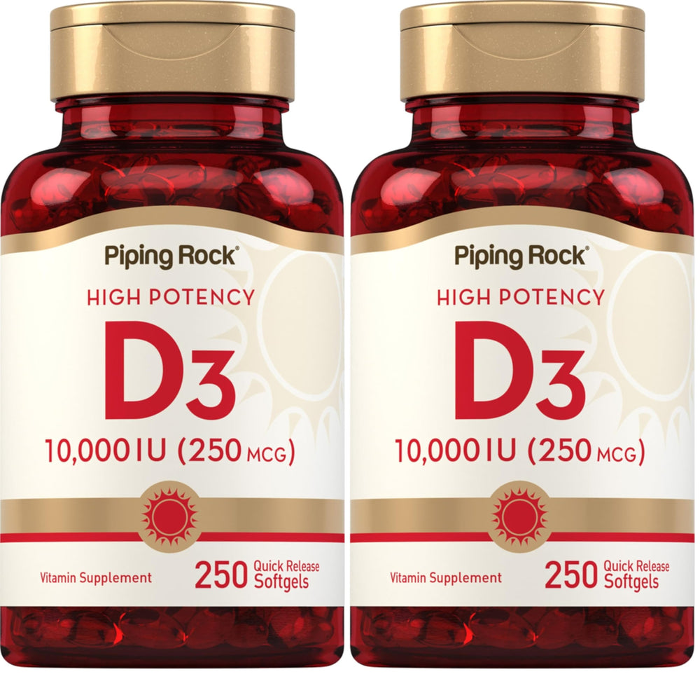 Piping Rock Vitamin D3 bottle front showing high potency daily supplement