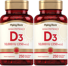 Piping Rock Vitamin D3 bottle front showing high potency daily supplement