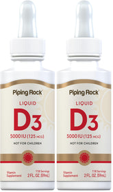Piping Rock Vitamin D3 Liquid bottle front showing 5,000 IU drops for daily support